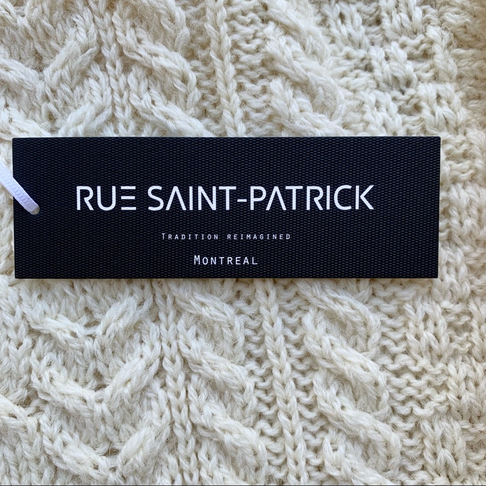 NWT Mens Rue Saint Patrick Worsted Wool Irish Fishermans Ivory Cableknit Sweater - Picture 5 of 6